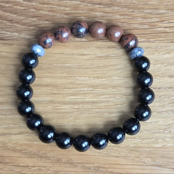 Mahogany Obsidian & Black Onyx Beads Bracelet, Stretch, Hand Crafted - Picture 6 of 10
